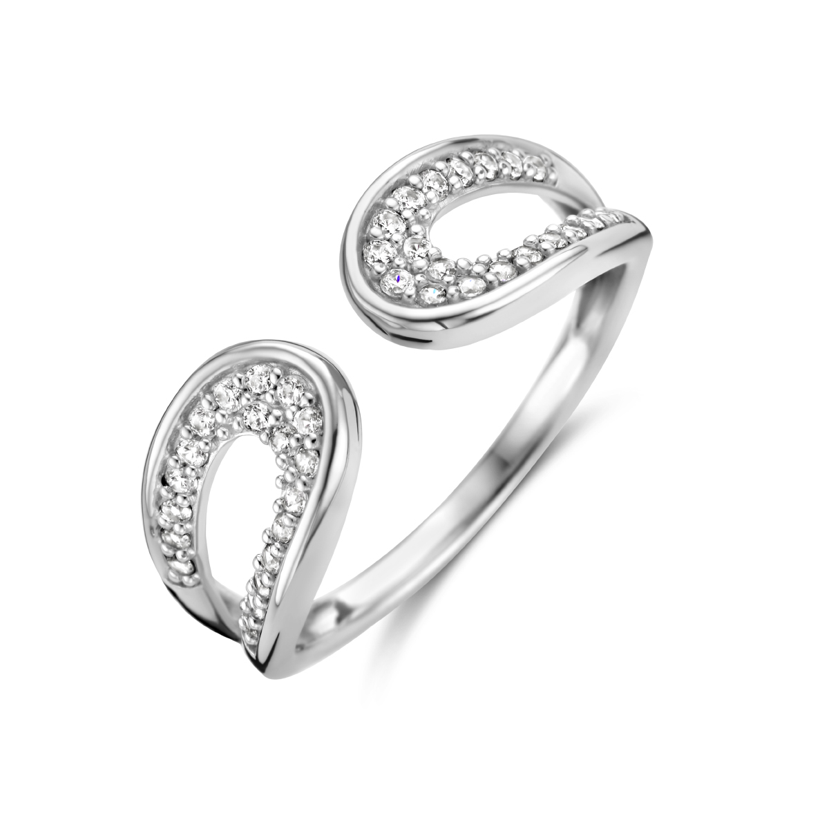 zilveren ring, open+zirconias 9,5mm mt54