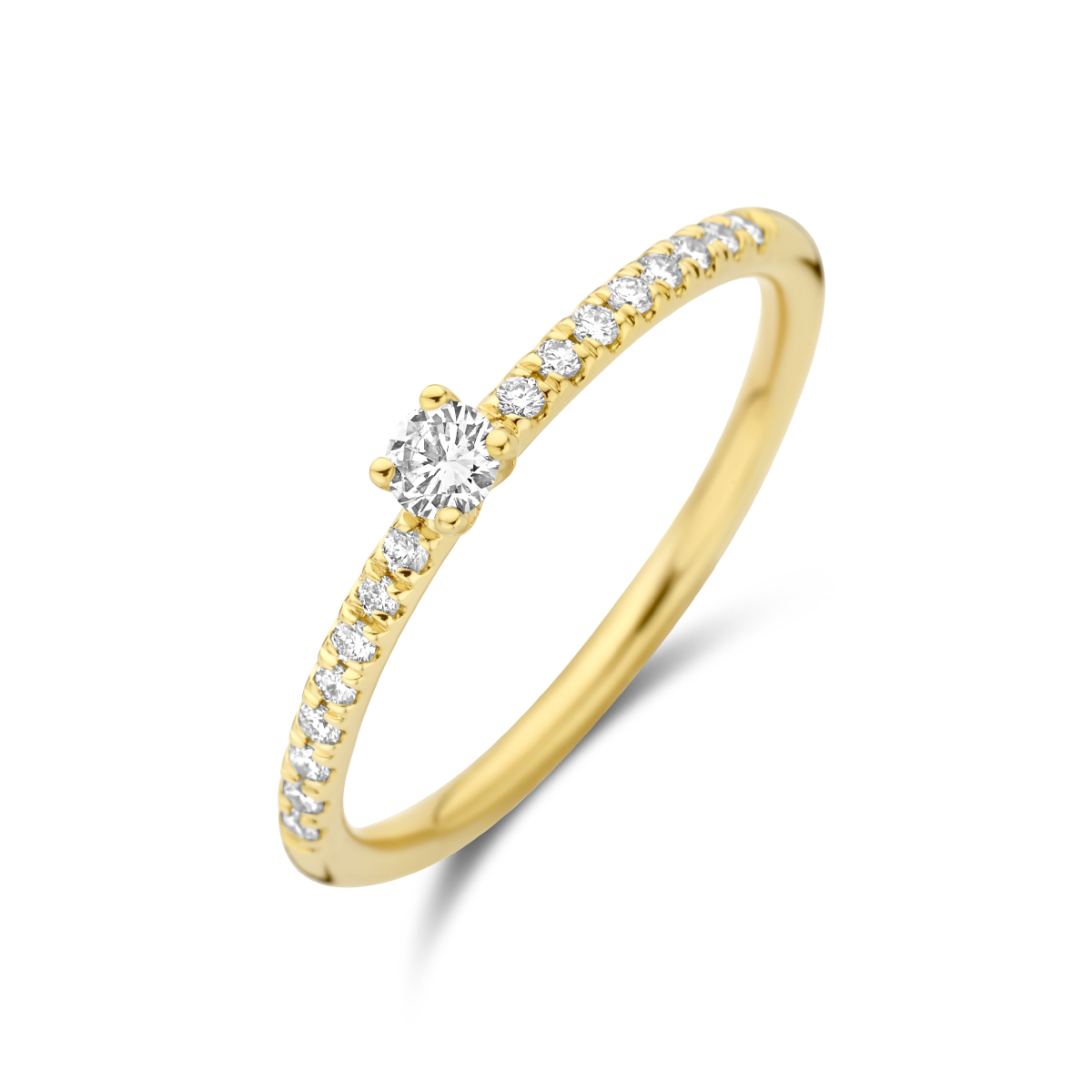 gouden ring, 4poot+pave 0.25ct (H/SI) mt54