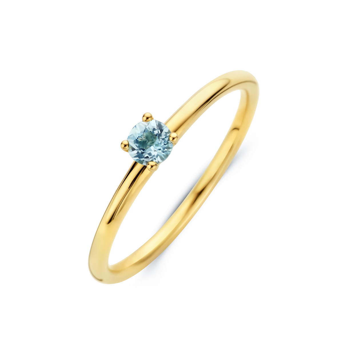 gouden ring, 4poot+ blauw topaas 3,5 mm mt55