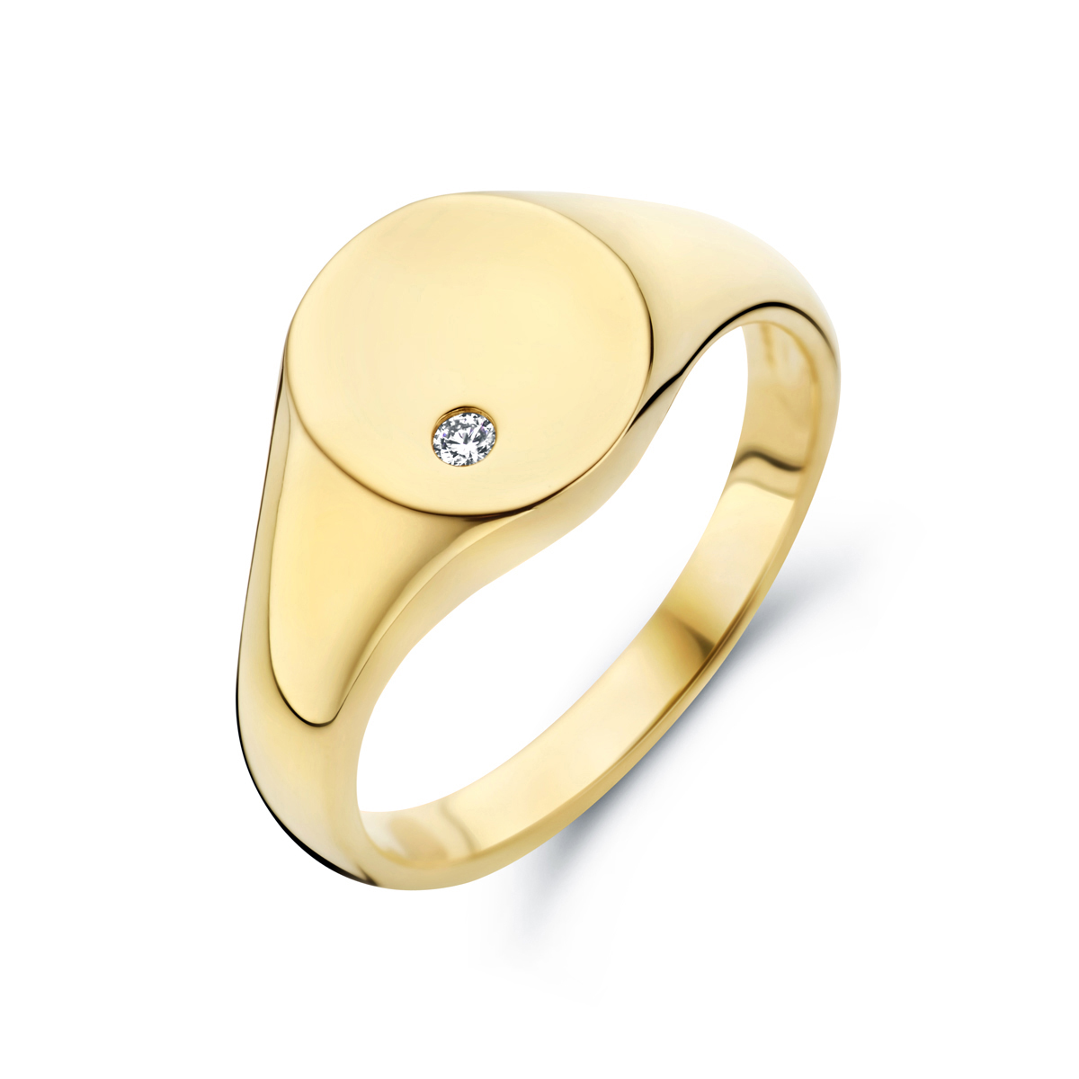 gouden zegelring, ovaal+ 0.02ct briljant mt16