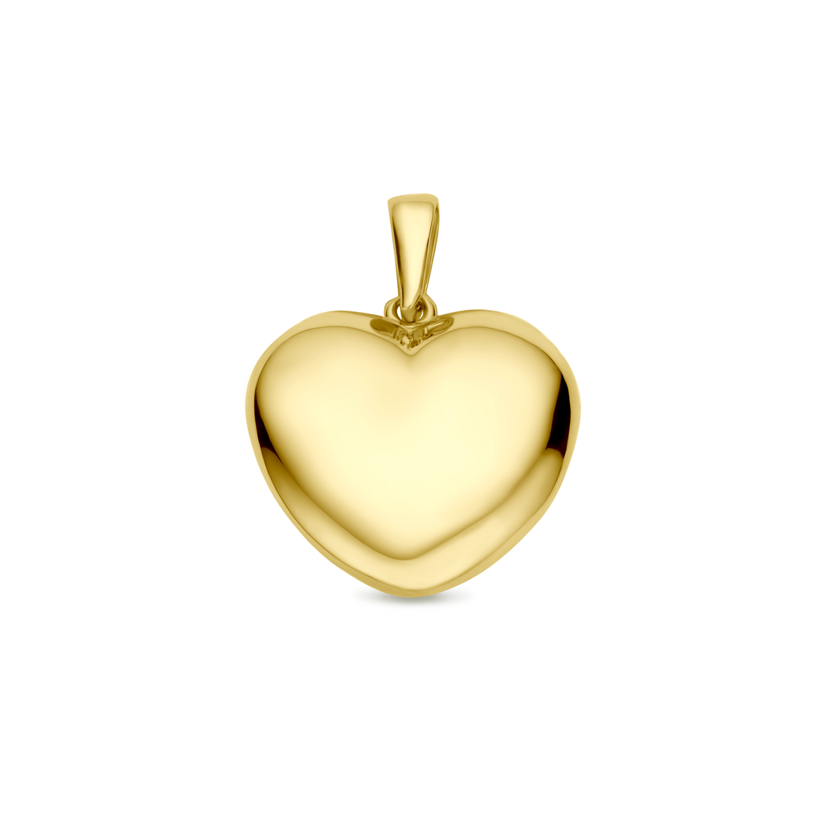 14k Geelgouden hanger uitgevoerd met een hartje. De hanger heeft een totale hoogte van 19mm.