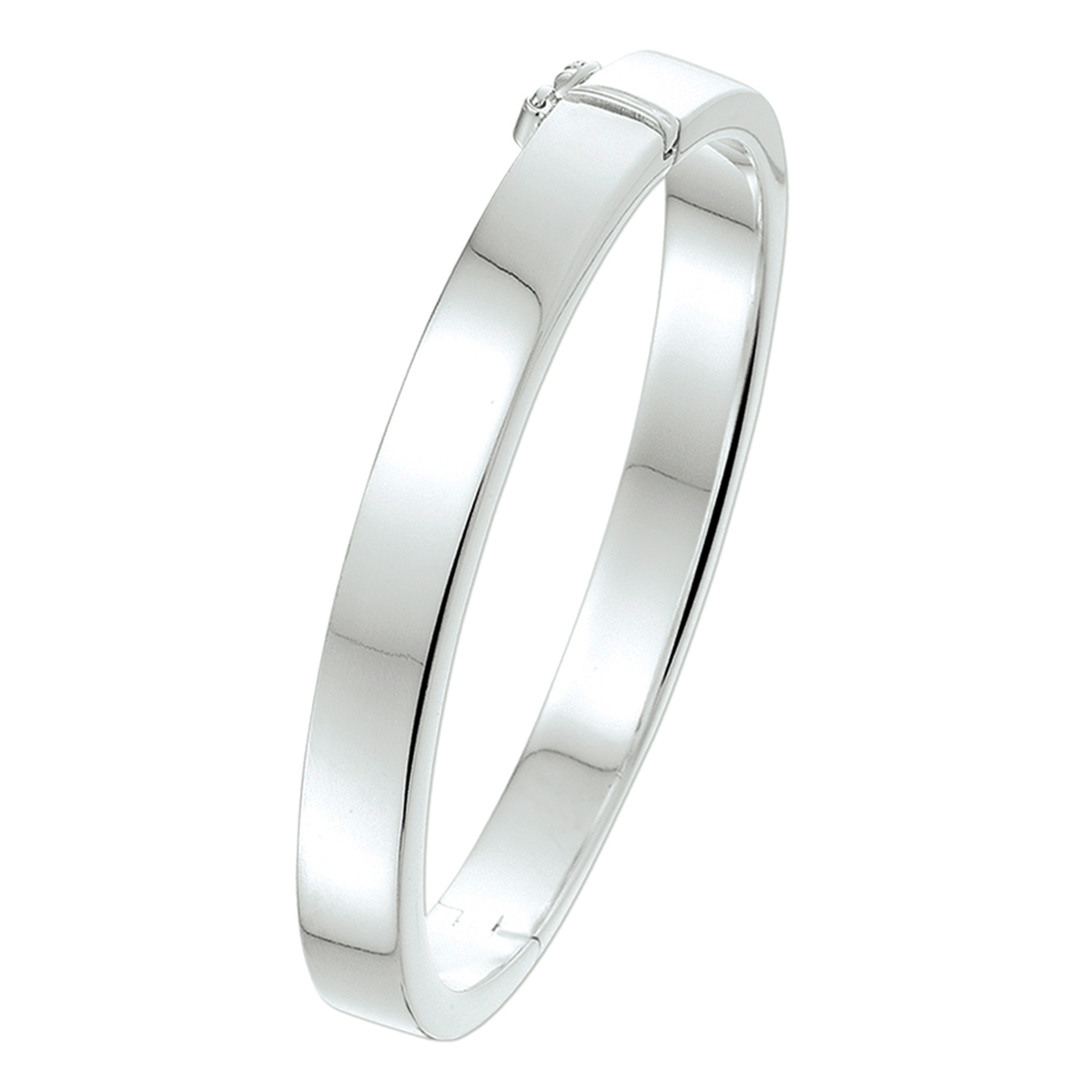 Zilveren slavenarmband met een vlakke buis en een scharnier-sluiting. 
Doelgroep: dames
Breedte: 8 mm