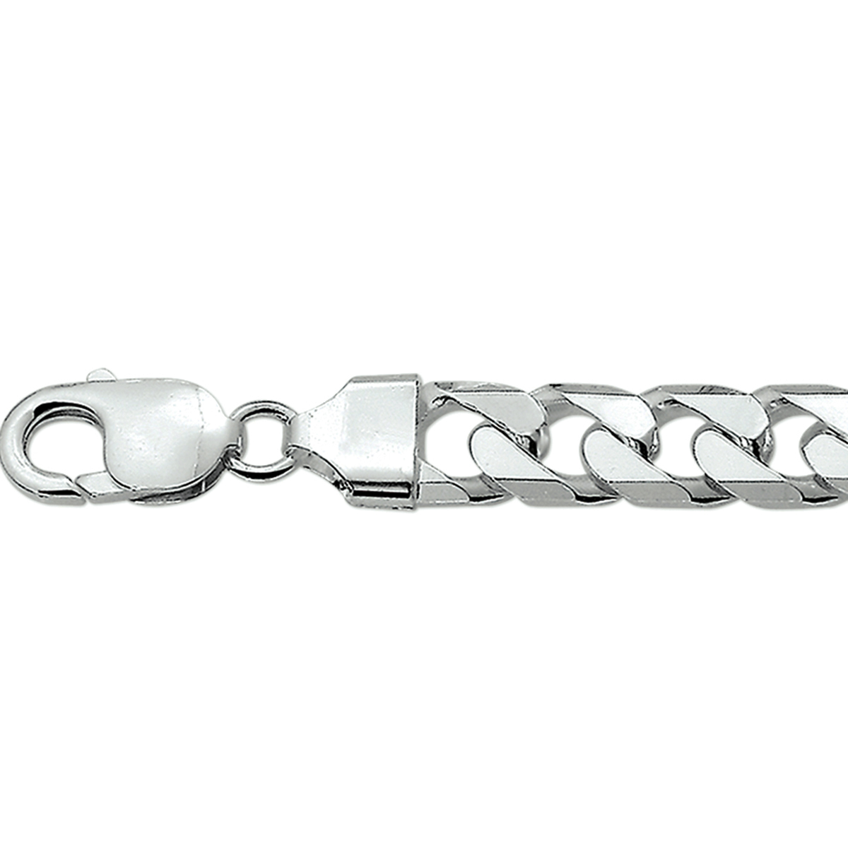 De armband is gemaakt van zilver en is zilverkleurig. Het is een sieraad voor heren.