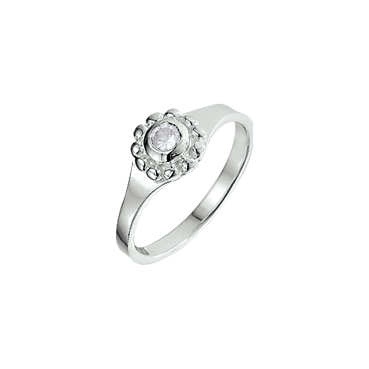 Gender: kinderen
Ringmaat: 13.50 mm (43)
Zetting: solitaire (kastzetting)