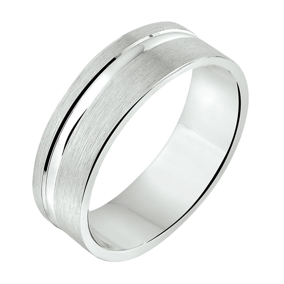 zilveren ring, vlak mat+poly streep mt55
