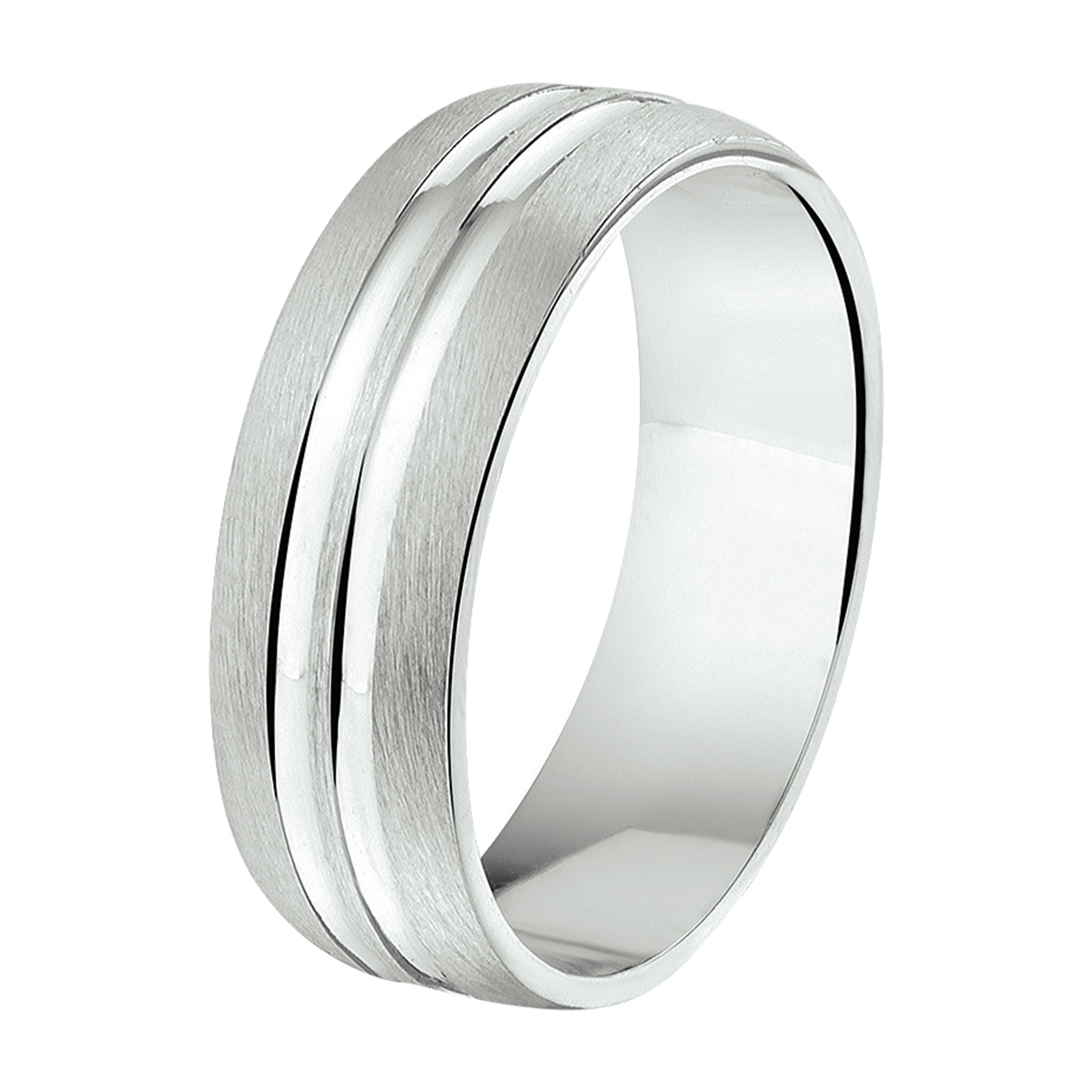 zilveren ring, bol mat/poly strepen 20,5