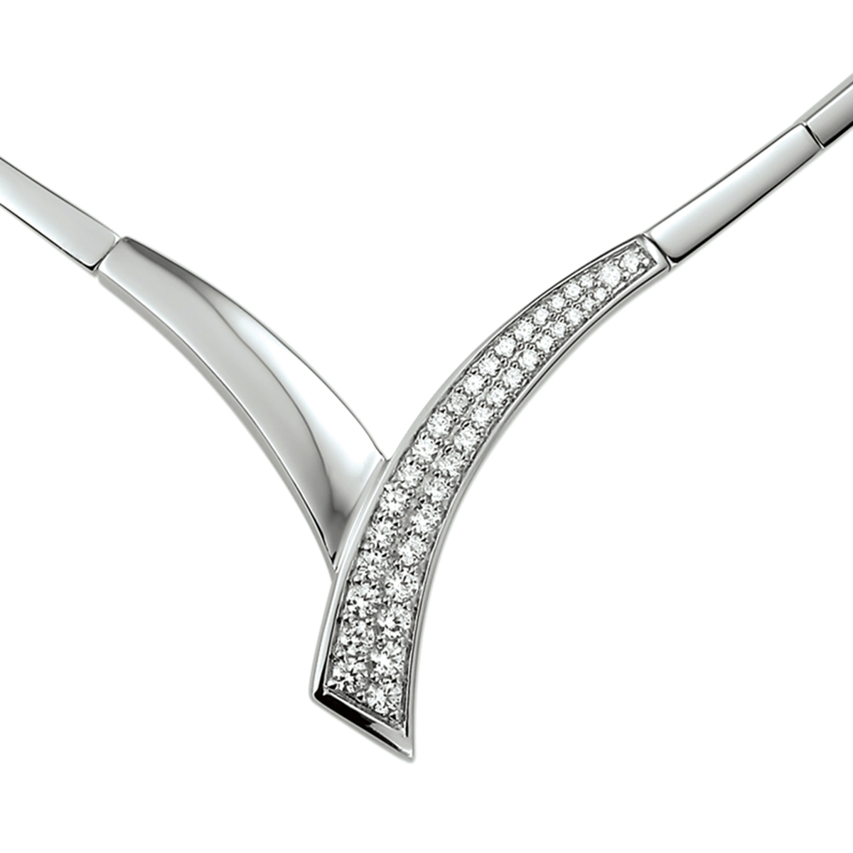 Beschrijving: Gerhodineerd zilveren collier met zirkonia. 
Doelgroep: dames
Langste lengte: 47 cm
Zetting: pave