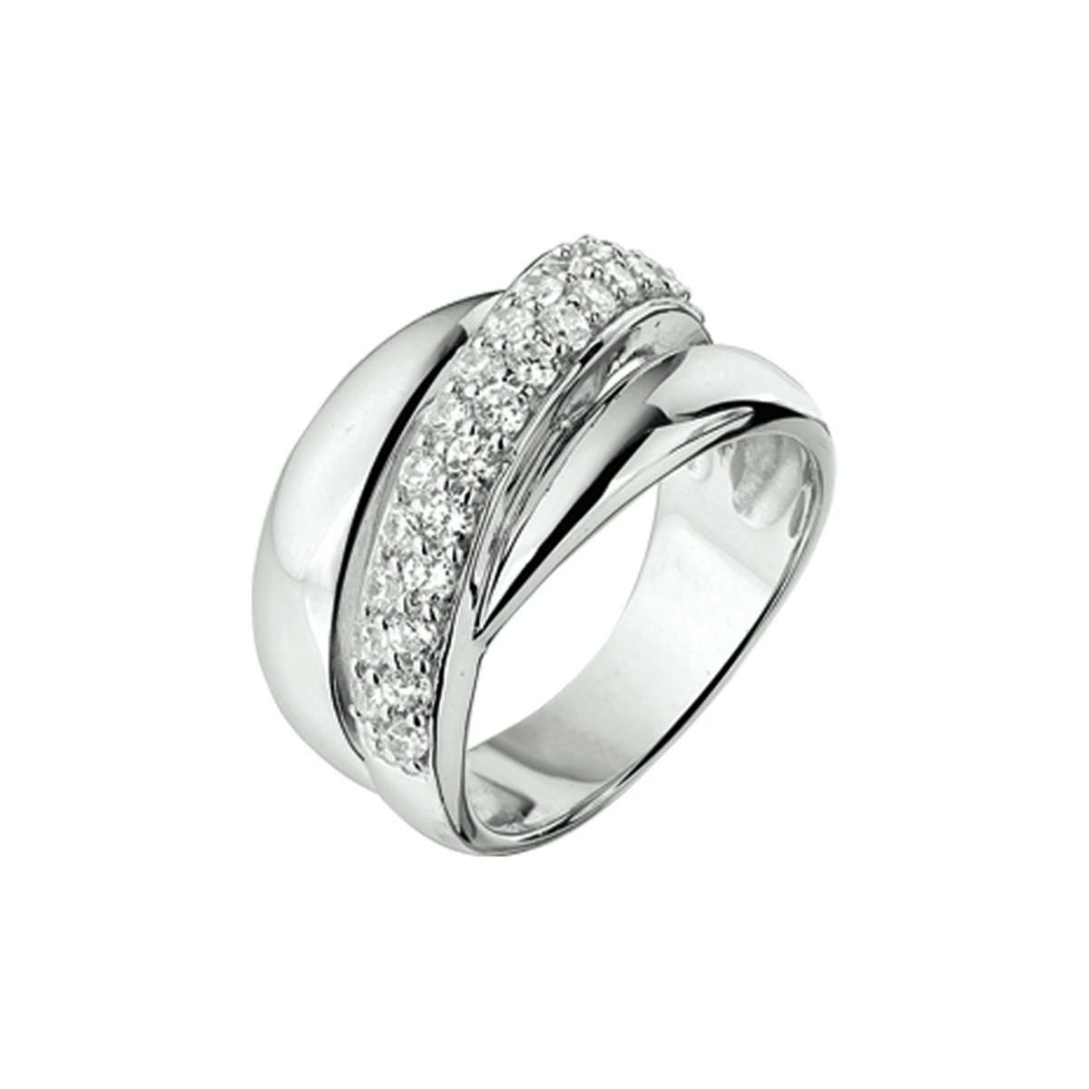 Gerhodineerd zilveren ring met zirkonia.