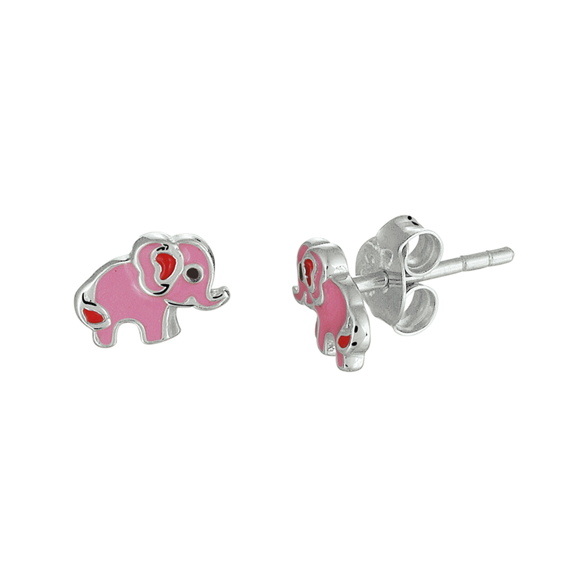 zilveren oorstekers, roze olifantjes