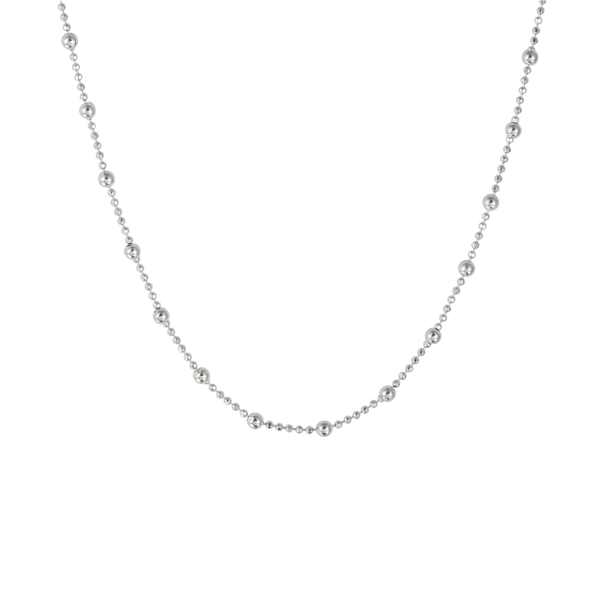 Beschrijving: Trendy gerhodineerd zilveren collier uitgevoerd met bolletjes van 1 en 2mm. Het collier heeft een stevige karabijn sluiting en een draaglengte van 40cm met een extensie van 4cm. Tip: Combineer het collier met een bijpassende armband en maak zo een leuke set!
Doelgroep: dames
Breedte: 2 mm
Kortste lengte: 40 cm
Langste lengte: 44 cm