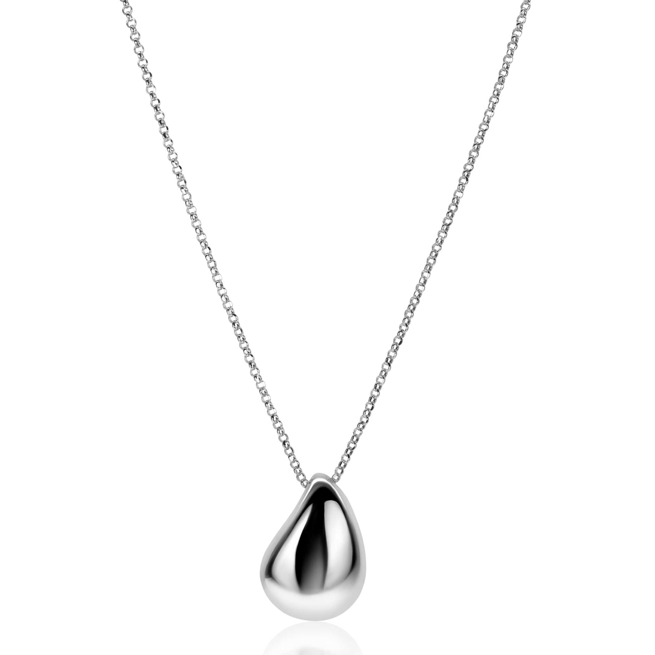 ZINZI zilveren jasseron ketting 45cm met luxe grote druppelvormige hanger (24mm). Een opvallende ketting die nu in de mode is. Vervaardigd van eerste gehalte zilver (925) en voorzien van een extra rodiumlaag voor een langdurige glans.