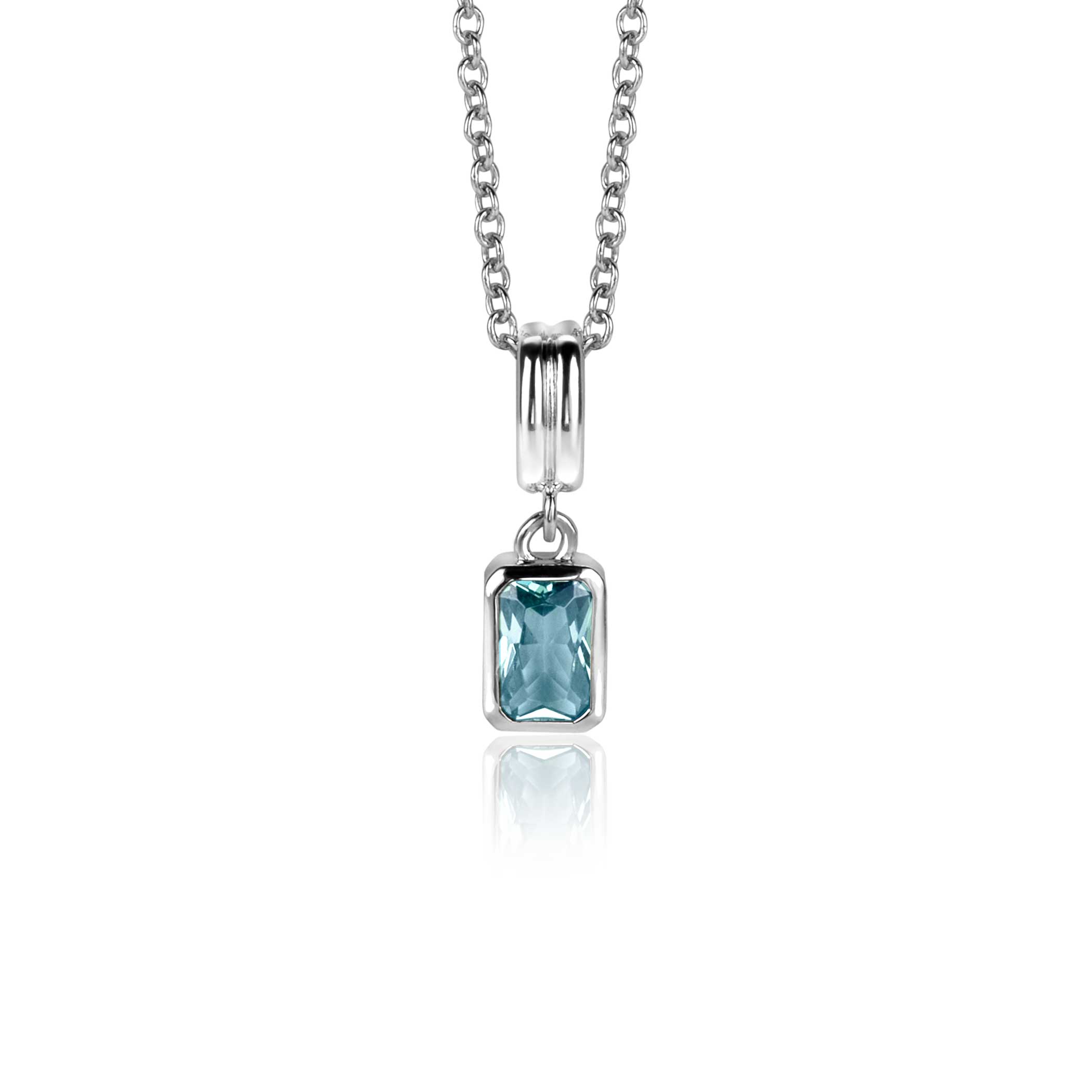 17mm ZINZI zilveren rechthoekige hanger bezet met een petrol blauwe kleursteen ZIH2614 (zonder collier)