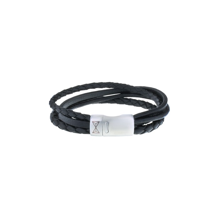 Trendy heren armband van het merk AZE Jewels welke gemaakt is van zwart leder en staal,  AZ-BL-003-A-210
