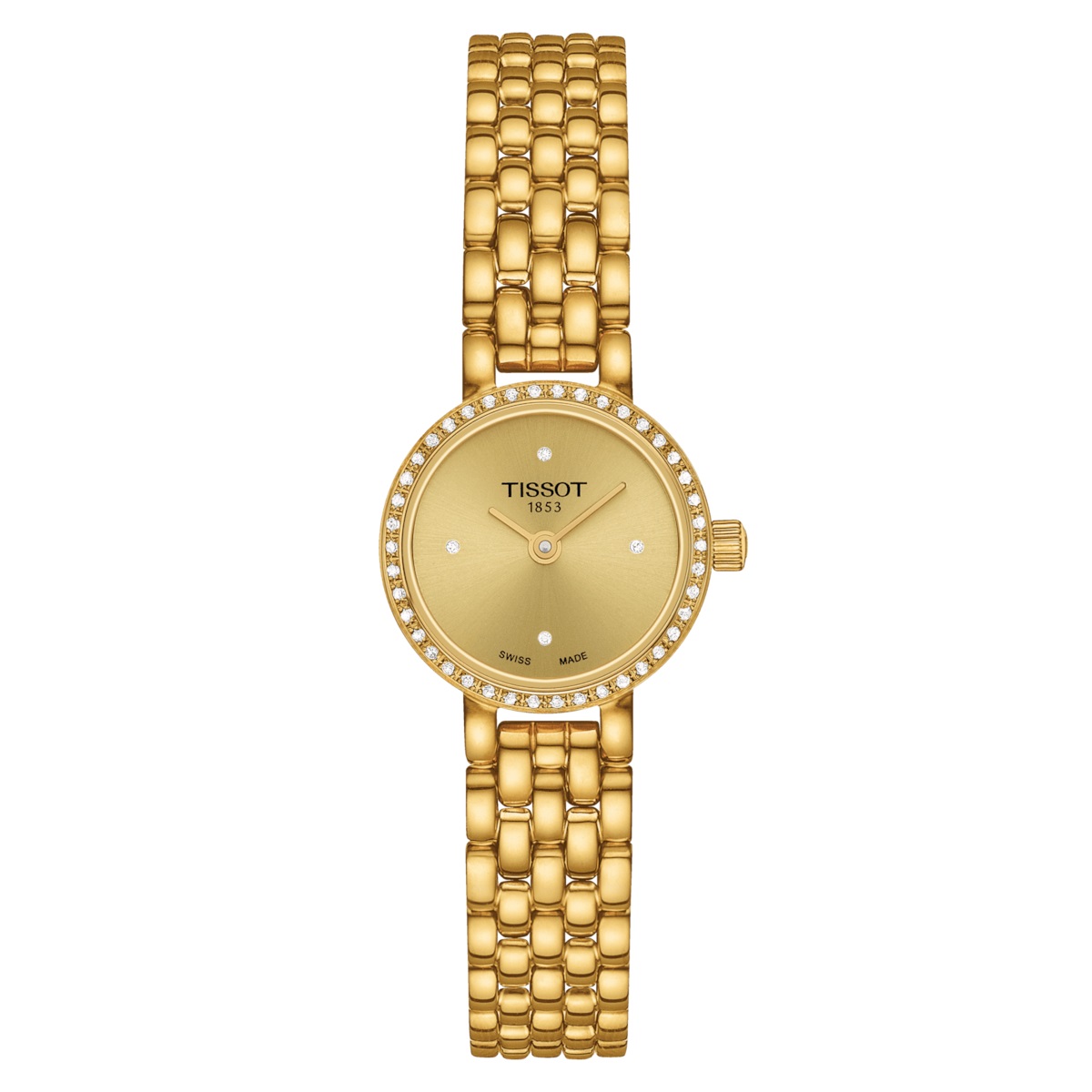 Tissot - Lovely Round, dames quartz horloge staal bezet met briljant geslepen diamanten en parelmoer wijzerplaat, Saffierglas, 30 meter WR - T1400096302600