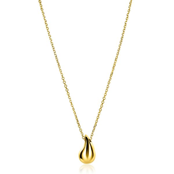 ZINZI gold plated zilveren jasseron ketting 42-45cm met organisch gevormde hanger 18mm 