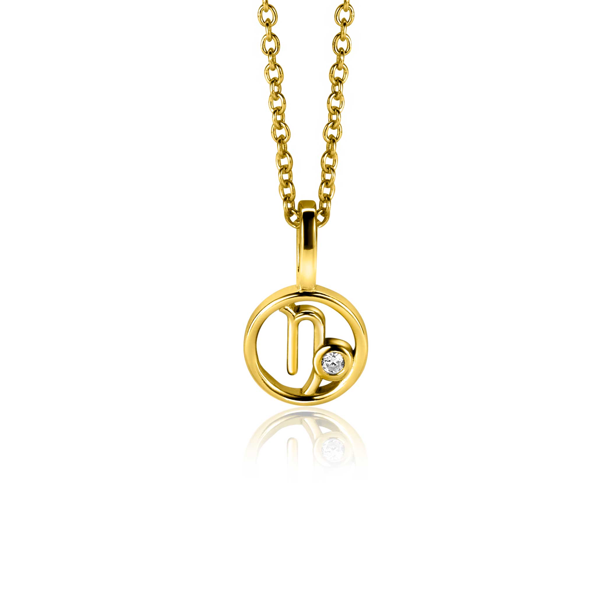 9mm ZINZI gold plated zilveren Steenbok sterrenbeeldhanger bezet met witte zirkonia ZIHY-STE (zonder collier)