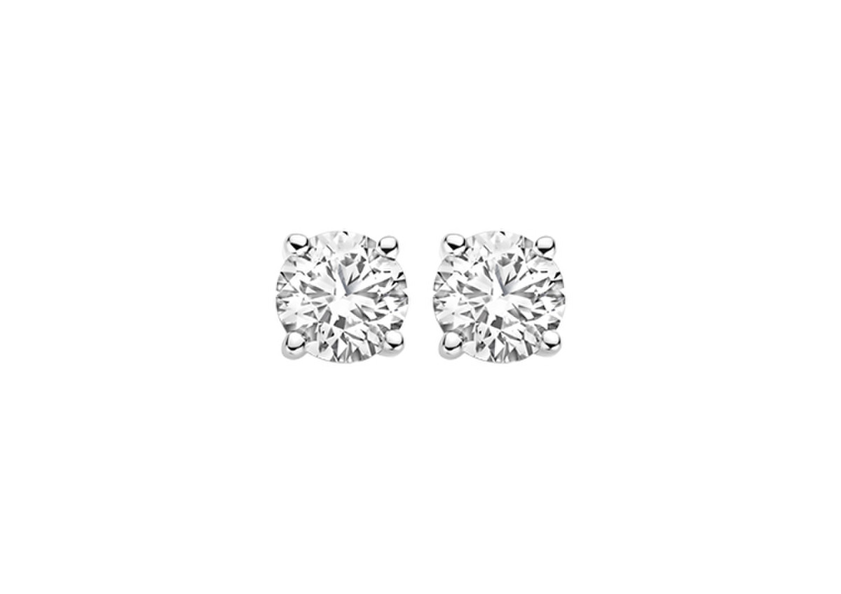 witgouden Blush oorstekers, 4poot + 2x 0.30ct LG briljant