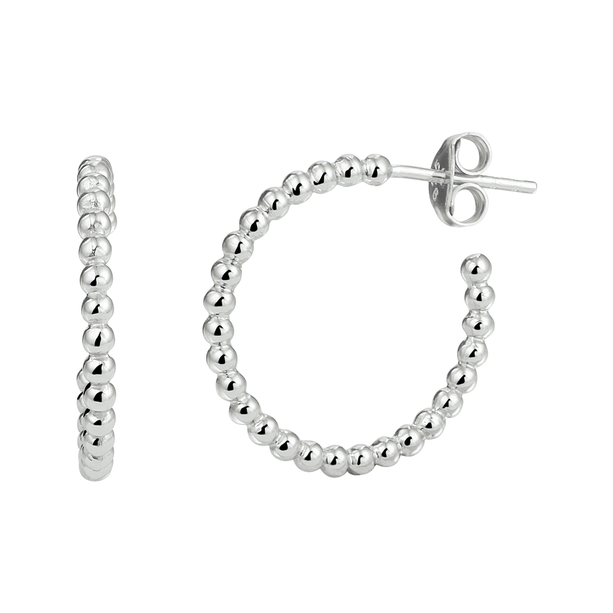 Gerhodineerd 925 zilveren stekeroorringen uitgevoerd met bolletjes. De oorringen hebben een dikte van 2mm en een diameter van 19.5mm.