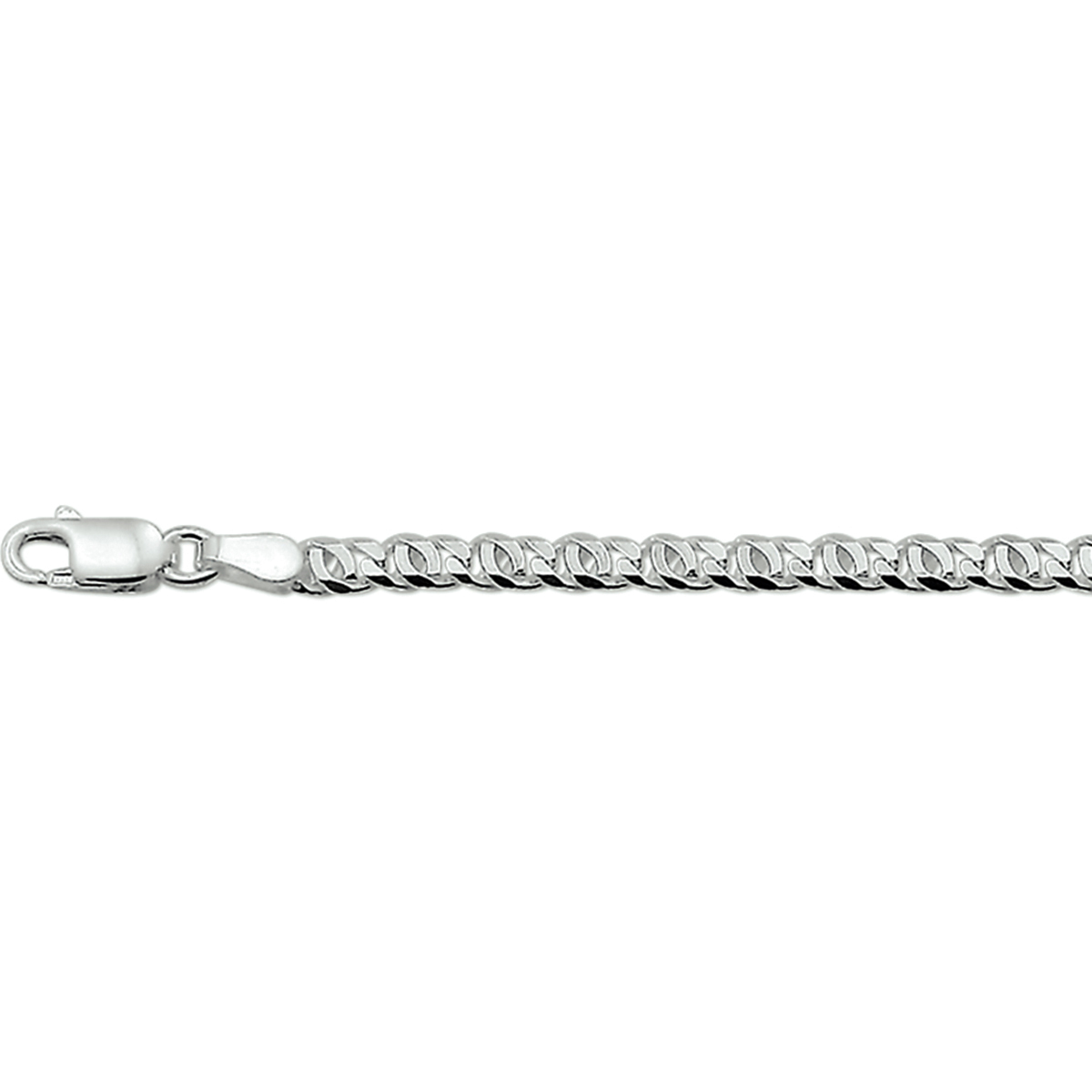 Zilveren armband met valkenoog schakel. 

Breedte: 3.3 mm
Langste lengte: 19 cm