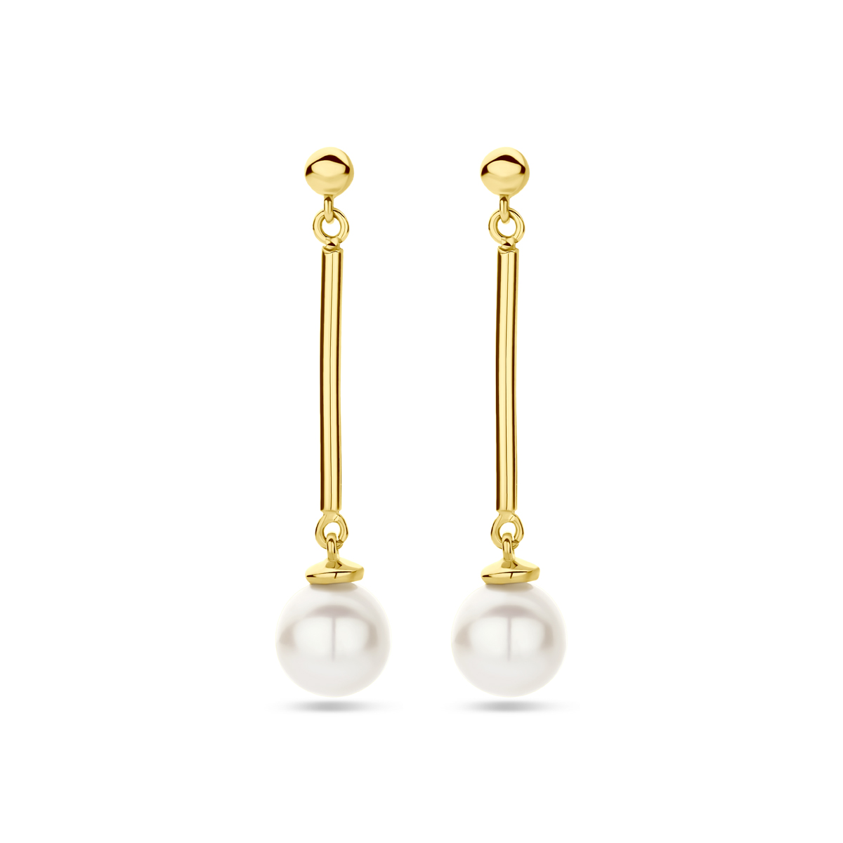 14k Geelgouden oorhangers uitgevoerd met een parel. De oorhangers hebben een totale hoogte van 31mm.
