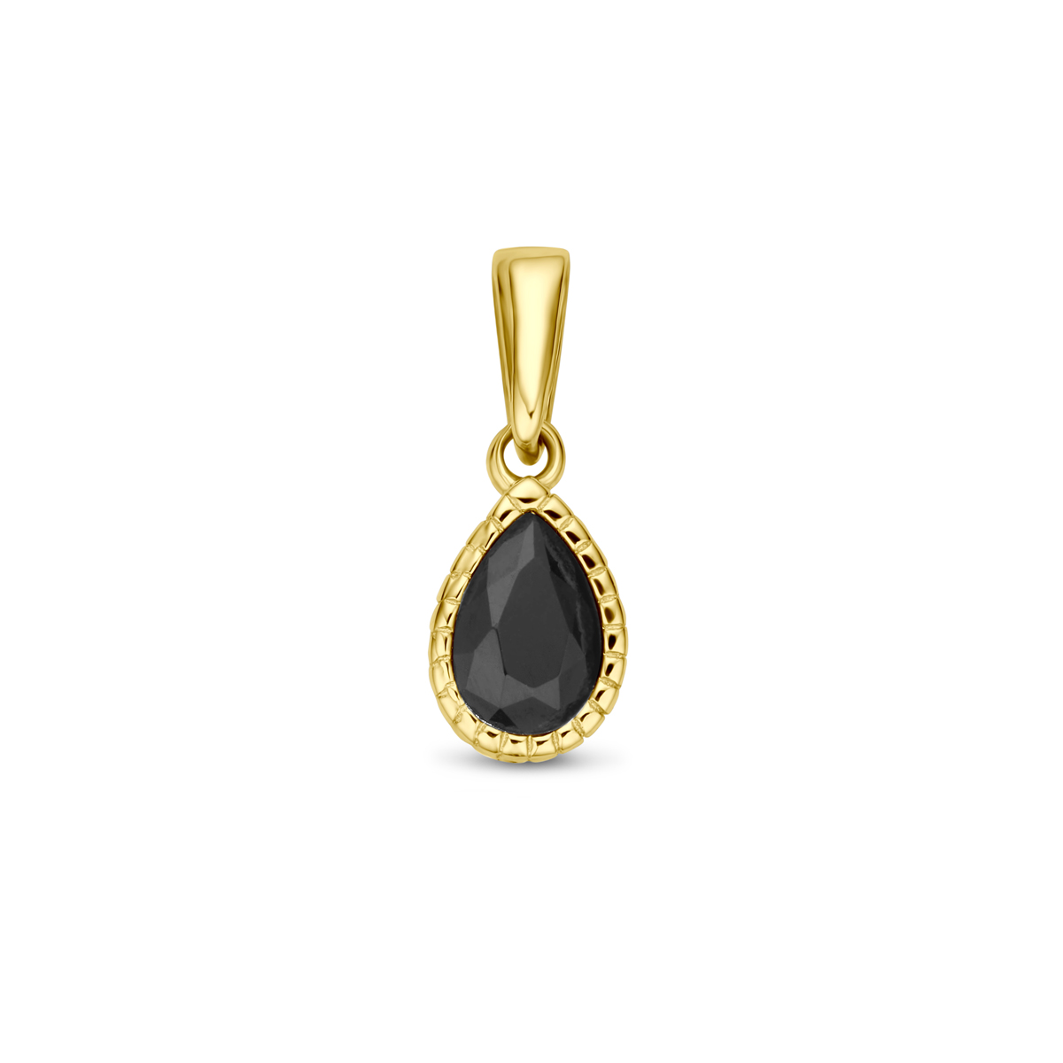 14k Geelgouden hanger uitgevoerd met zirkonia. De hanger heeft een totale hoogte van 14mm.