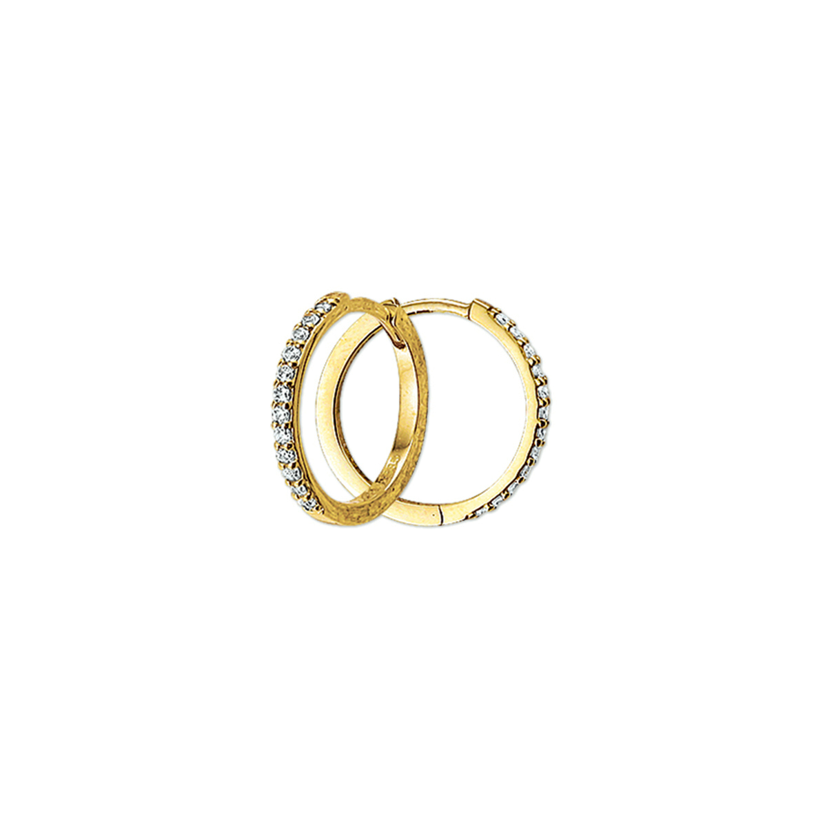 Beschrijving: Geelgouden klapcreolen gegoten met zirkonia. 
Uniekenummer serie: 29328
Verpakt per: 1
Doelgroep: dames
Breedte: 1.5 mm
Zetting: alliance (rijzetting)