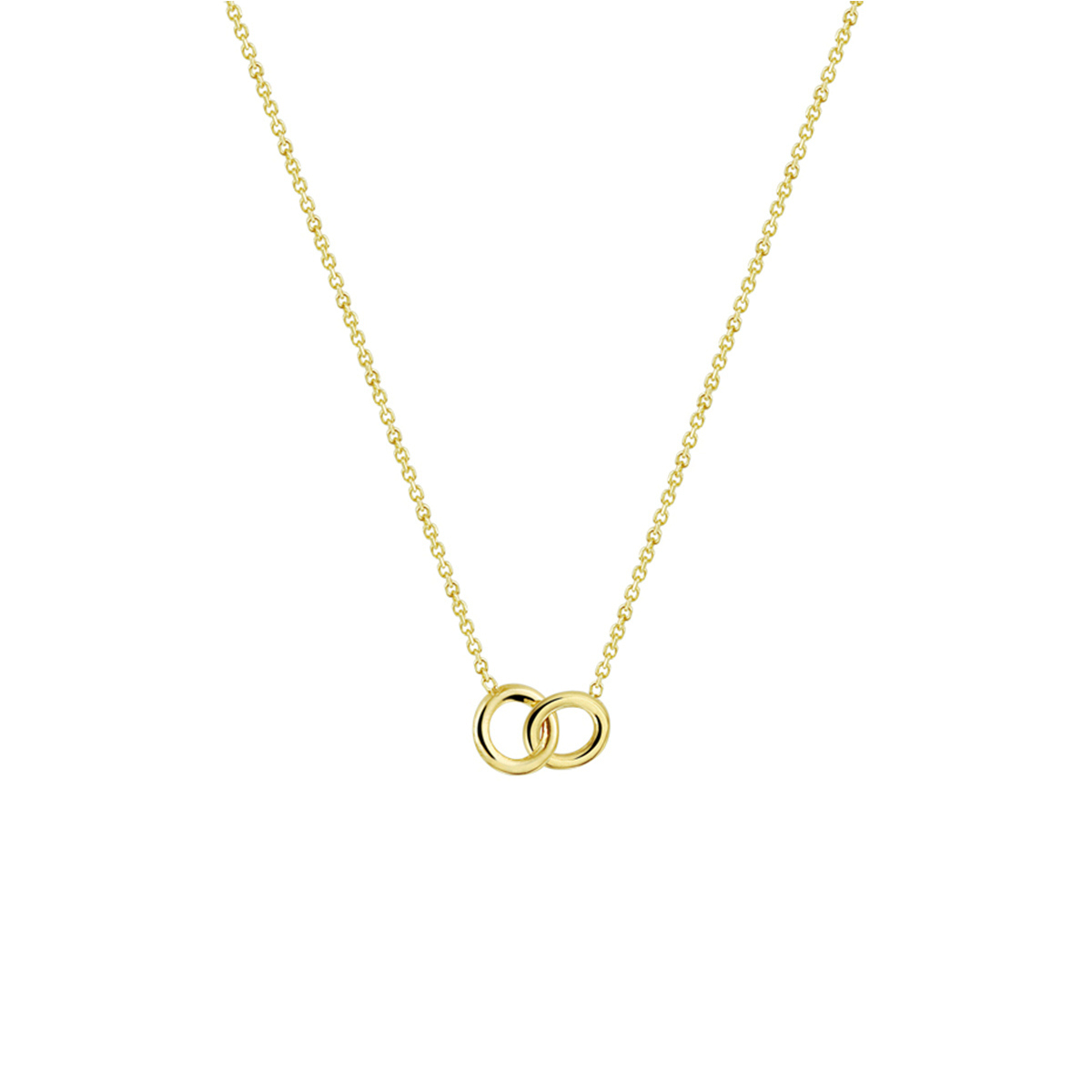 14 Karaat dun gouden anker schakel collier met 2 verbindende cirkels. Draaglengte 41-43-45 cm