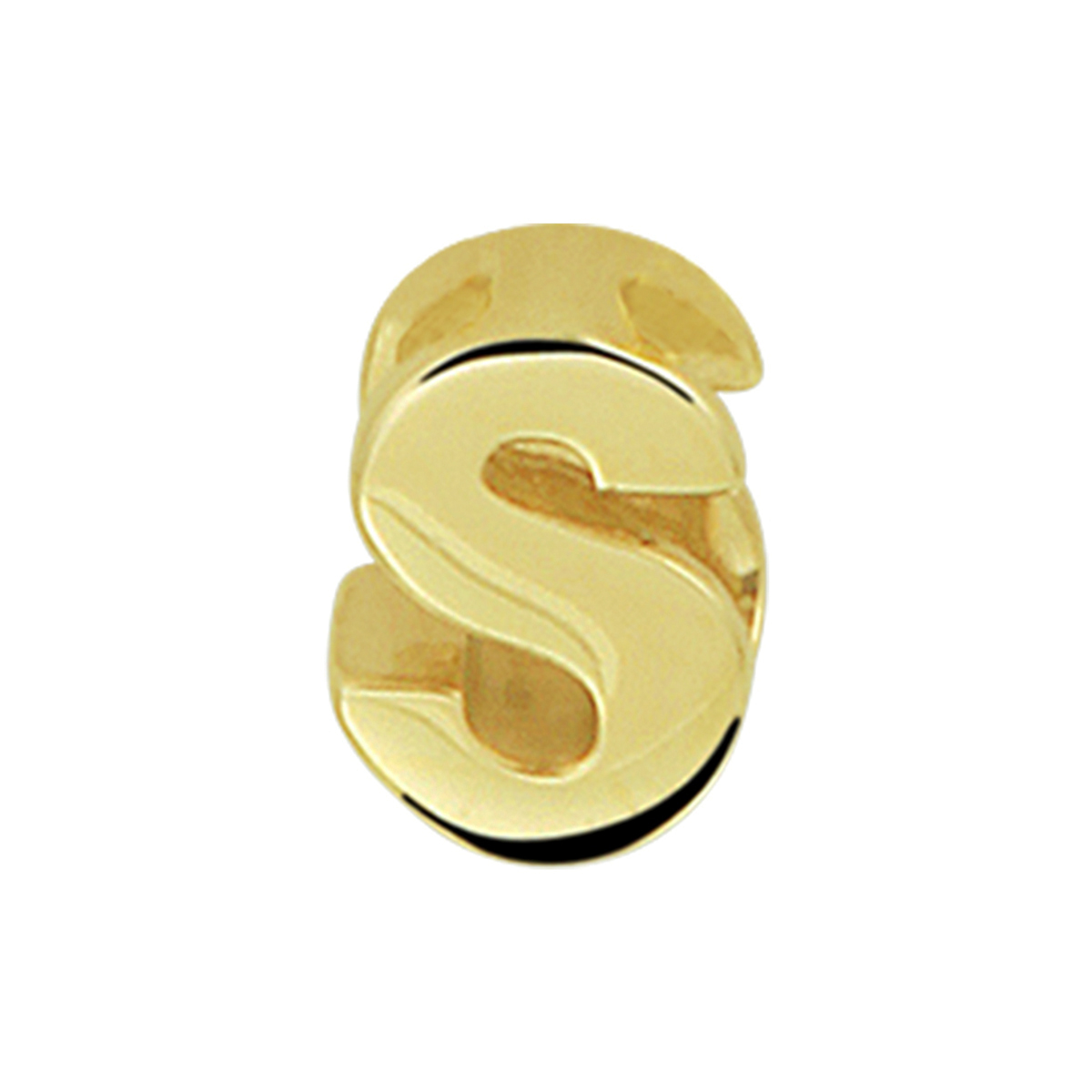 14k Geelgouden hanger uitgevoerd in de letter S. De hanger heeft een afmeting van 5.5x4.0mm.