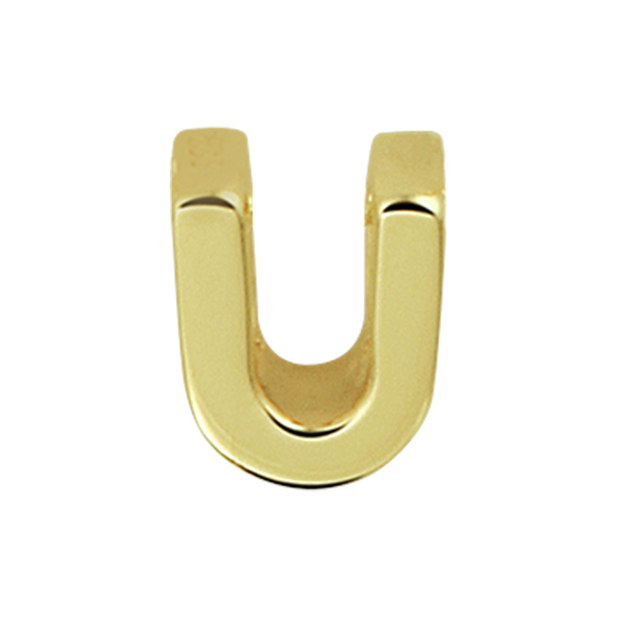 14k Geelgouden hanger uitgevoerd in de letter U. De hanger heeft een afmeting van 5.5x4.5mm.