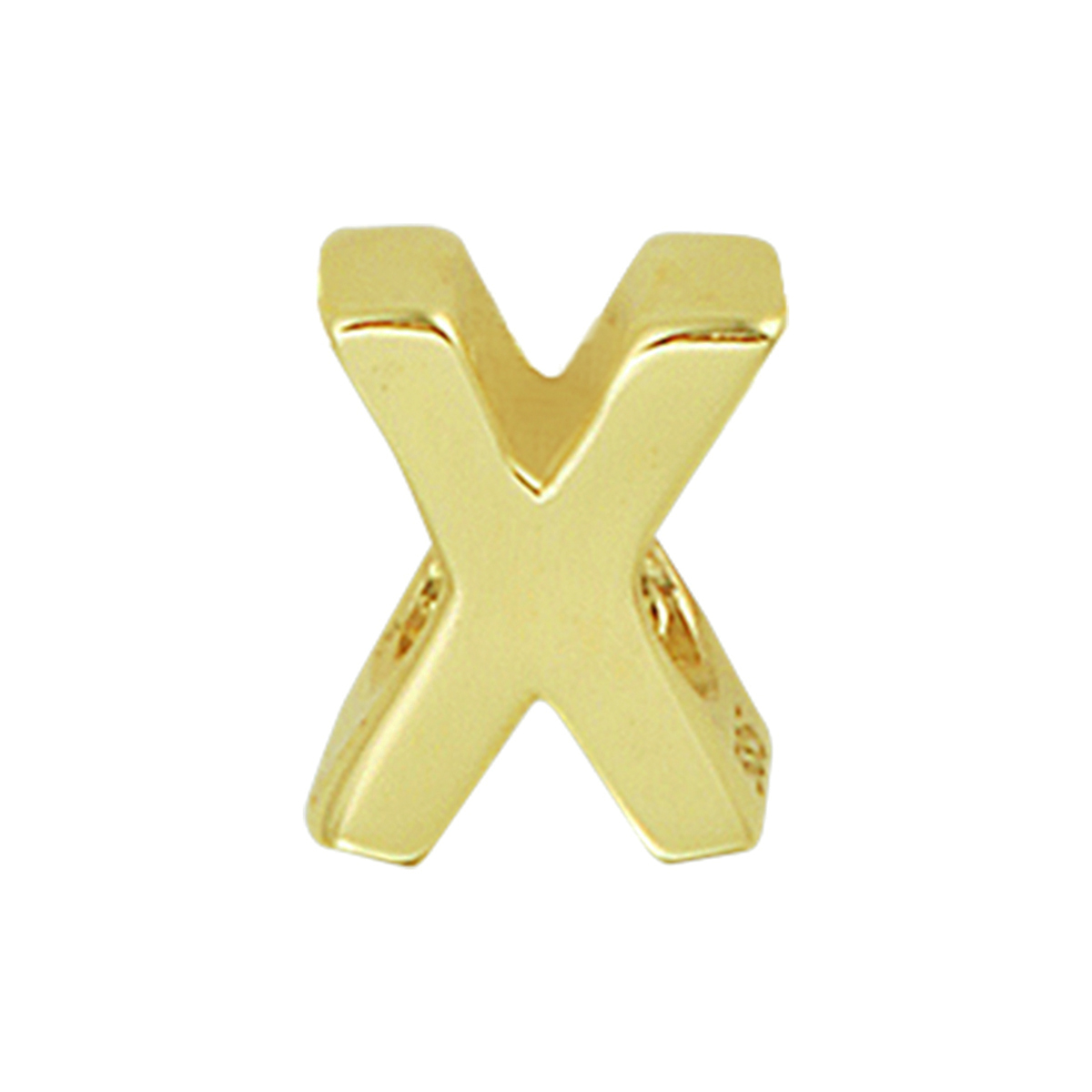 14k Geelgouden hanger uitgevoerd in de letter X. De hanger heeft een afmeting van 5.5x4.5mm.