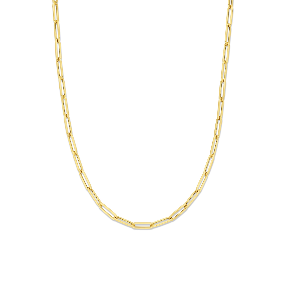 14k Geelgouden collier paperclip met een schakelbreedte van 4.5mm uitgevoerd met een stevige karabijn sluiting. Het collier heeft een draaglengte van 45 cm