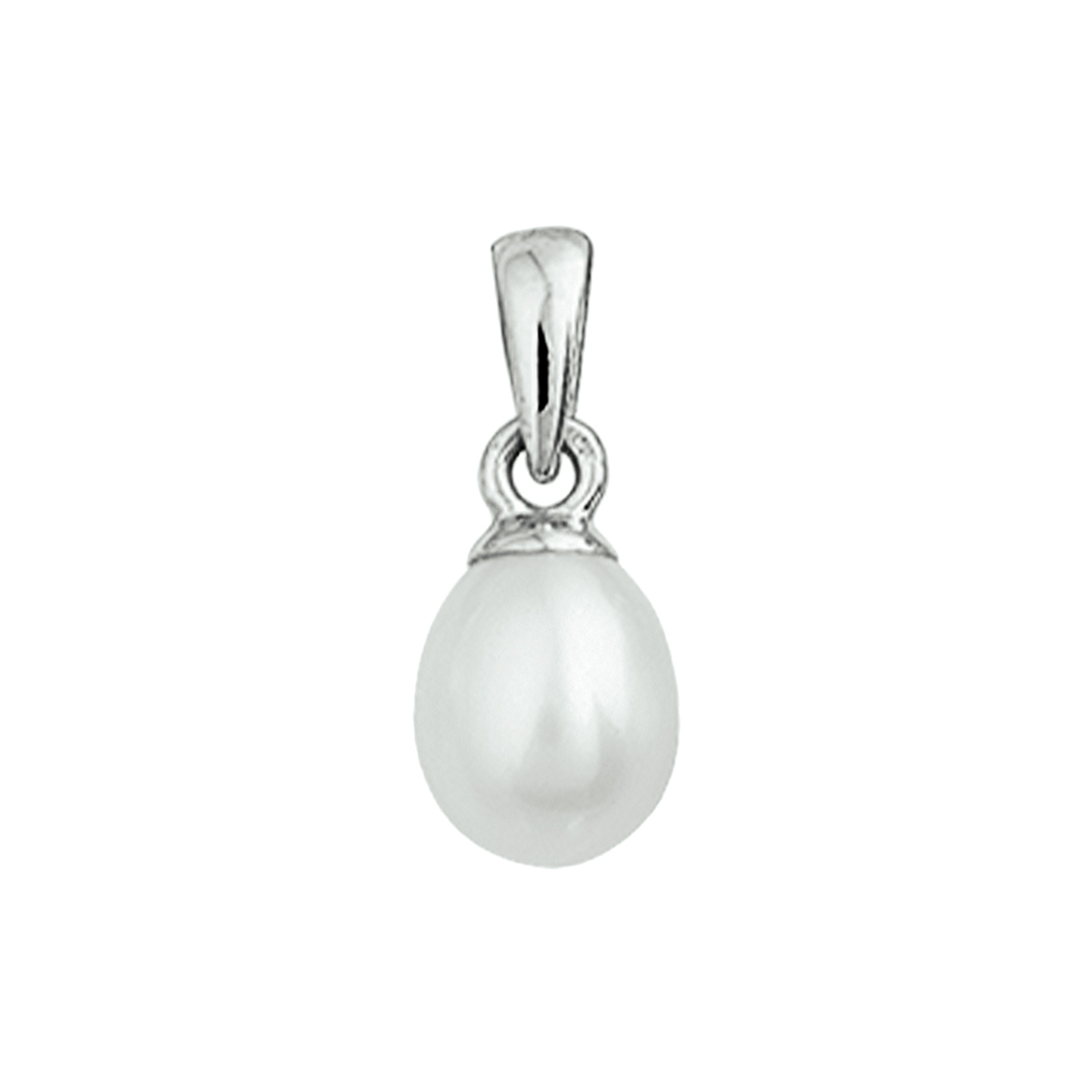 Chique klassiek witgouden zoetwaterparel hanger met een totale hoogte van 1.5cm en een parel van 8x6mm.