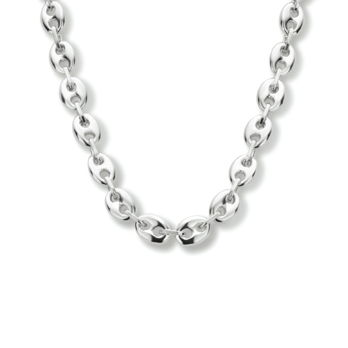 Gerhodineerd 925 zilveren schakelcollier uitgevoerd met een stevige karabijn sluiting. Het collier heeft een draaglengte van 40cm en een extensie van 4cm.