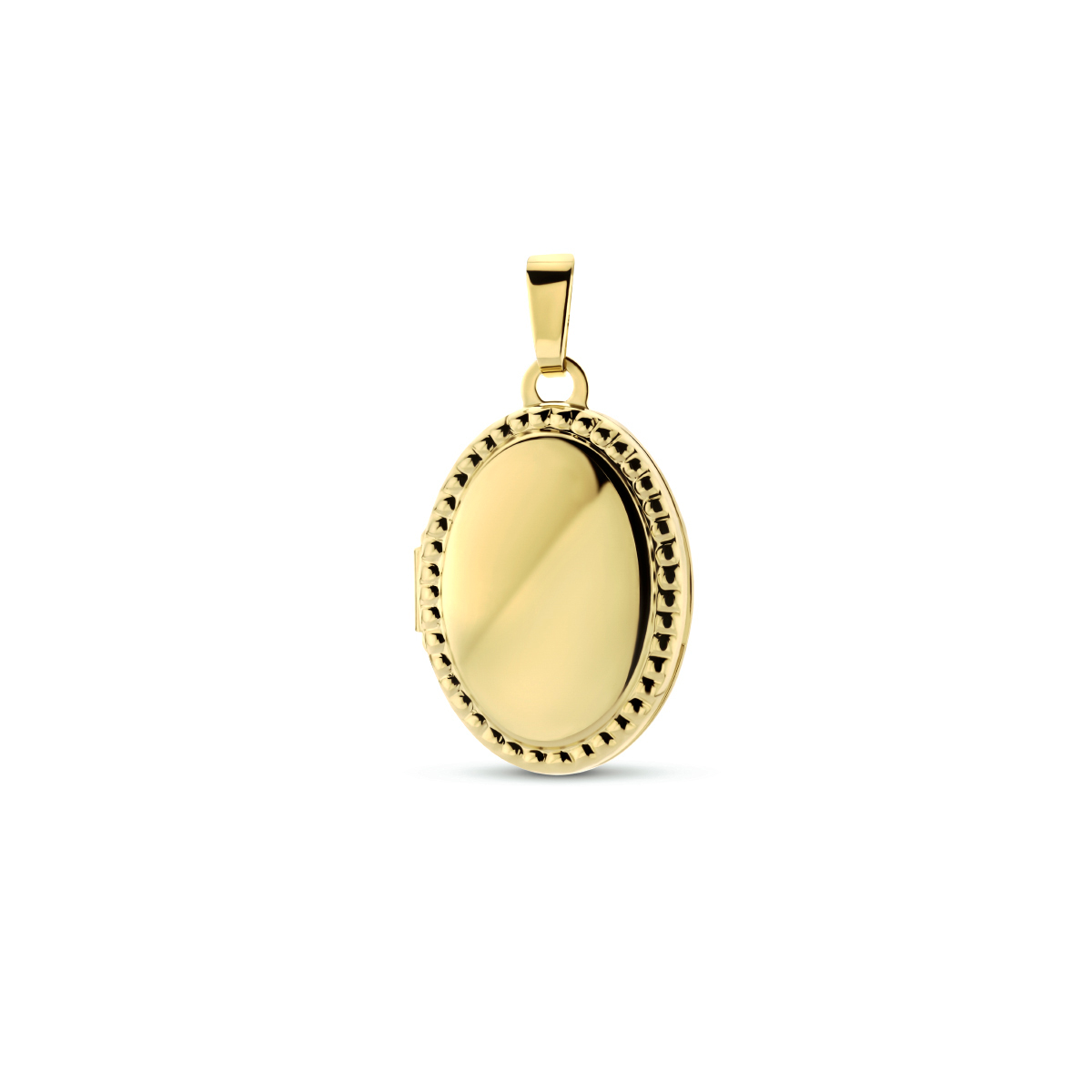 14k Geelgouden medaillon met een afmeting van 18.5x14mm. In het medaillon passen twee fotos.