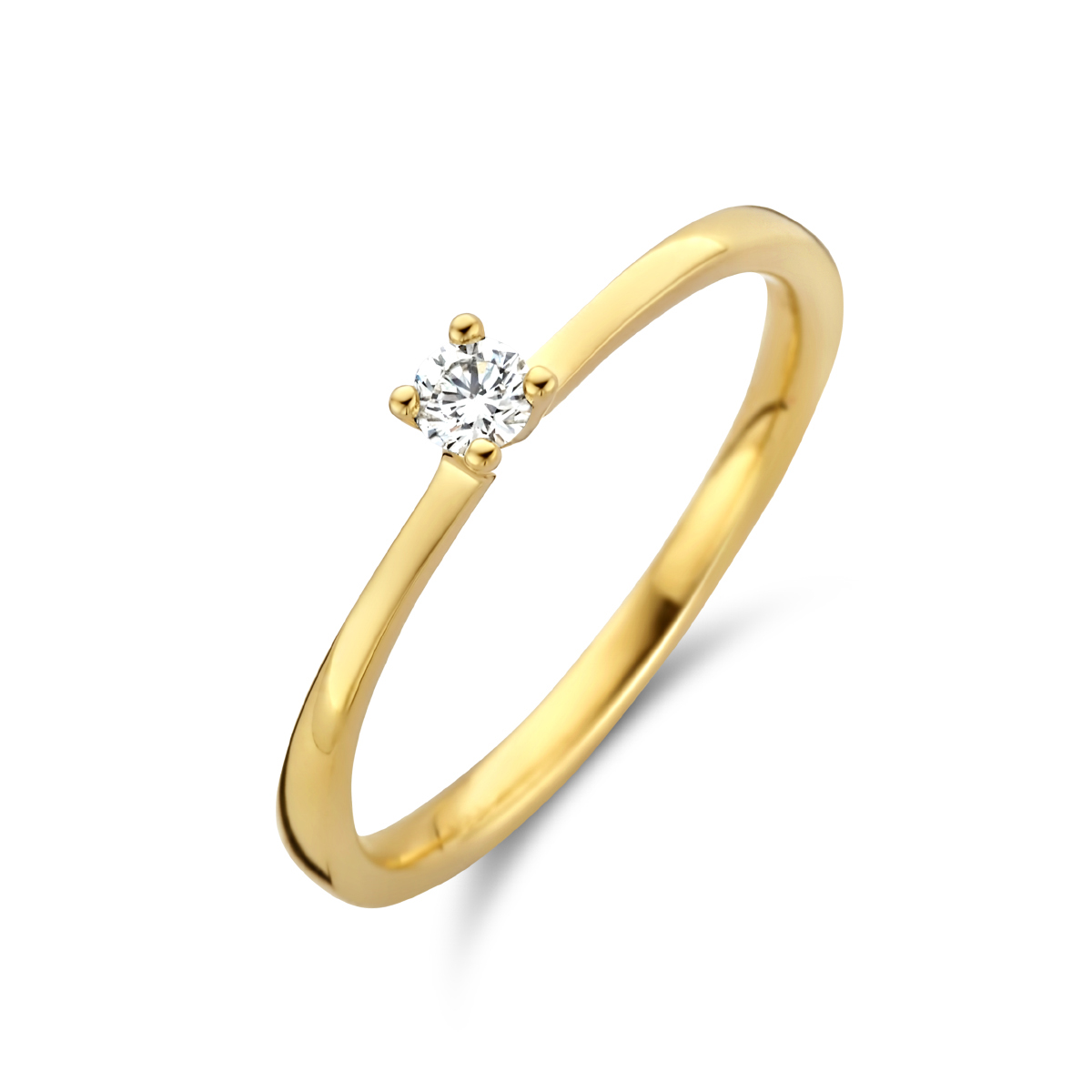 gouden solitairring, 4poot 0.10ct mt55