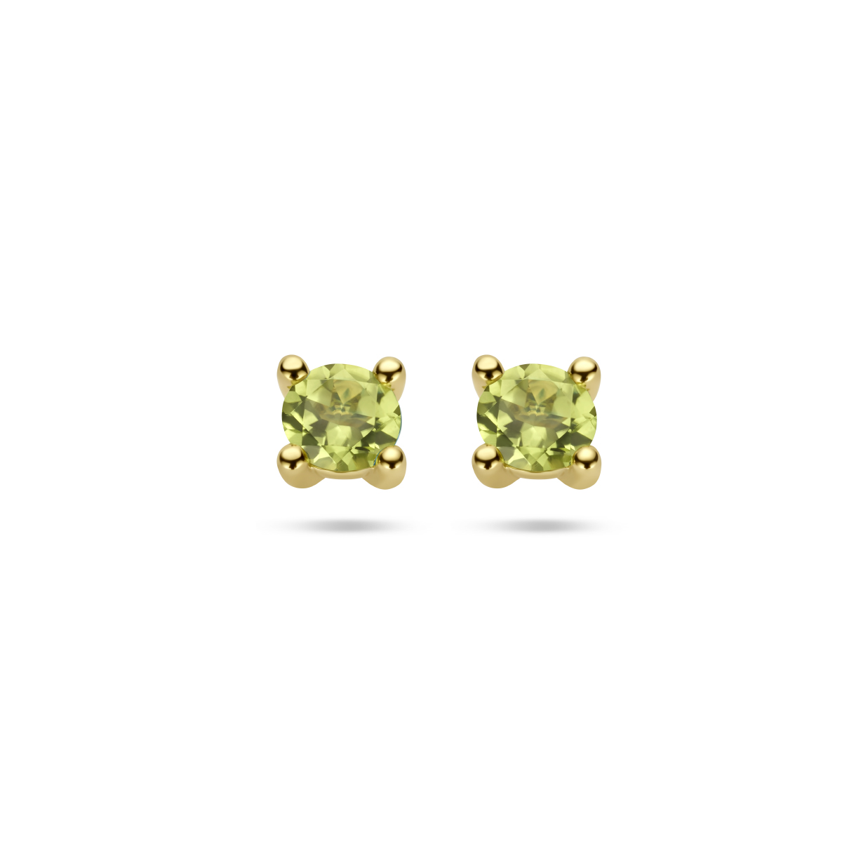 14k Geelgouden oorknoppen uitgevoerd met peridot. De peridot heeft een steengewicht van 0.6ct (2x 0.30ct)
