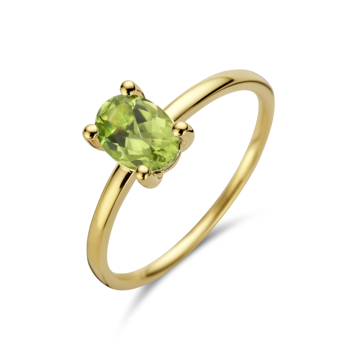 14k Geelgouden ring uitgevoerd met schitterend peridot.