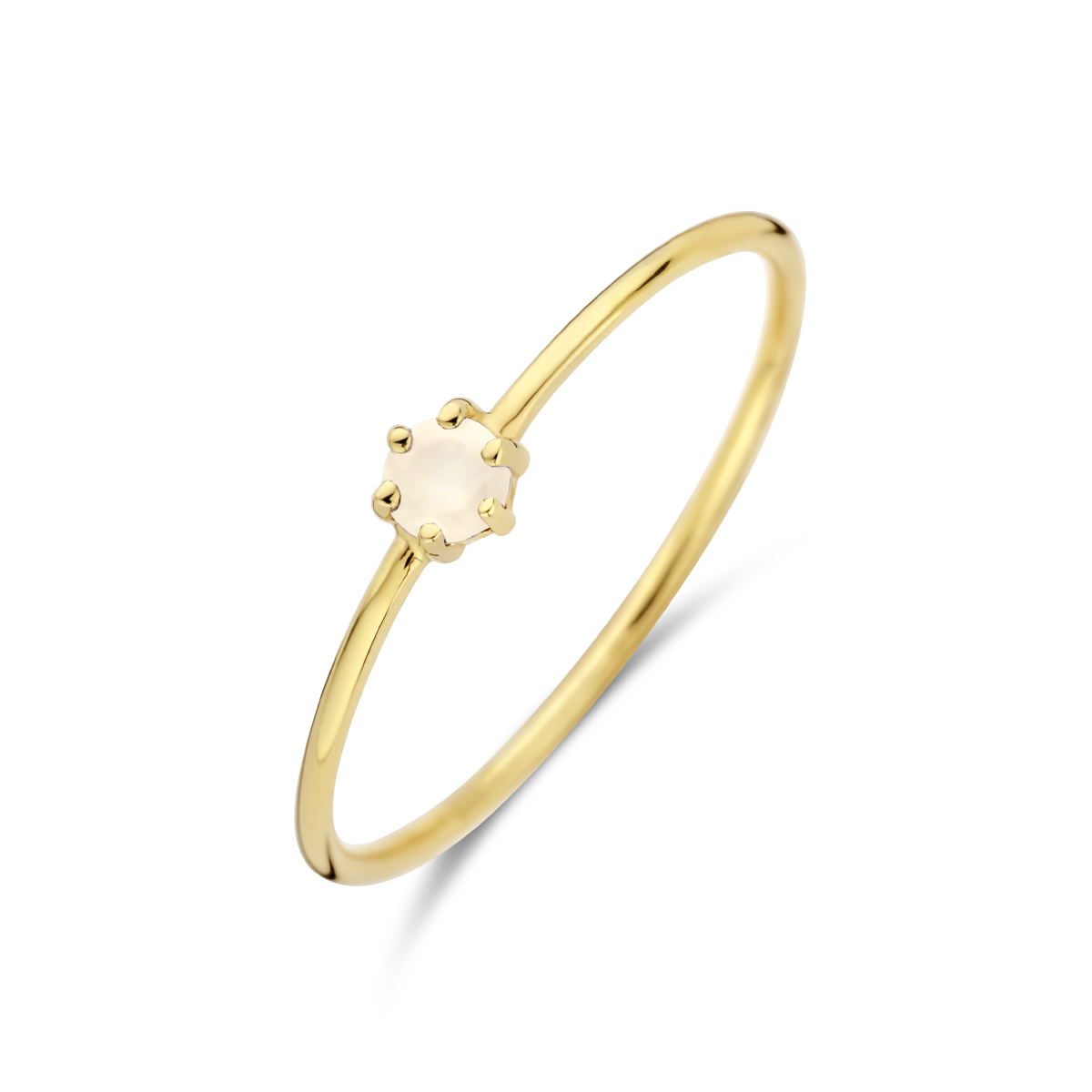 14k Geelgouden ring uitgevoerd met een schitterende maansteen. De ring heeft een breedte van 4mm en de maansteen heeft een steengewicht van 0.09ct.