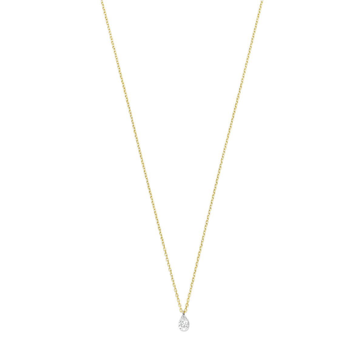 18k Geelgouden collier uitgevoerd met een diamant. De draaglengtes zijn 40, 42 en 44cm. De schakelbreedte is 0.7mm.
