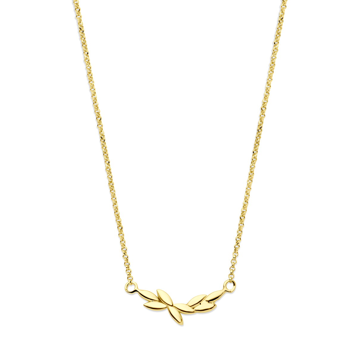 Geelgoud op 925 zilveren collier. Het collier heeft een draaglengte van 40cm en een extensie van 5cm. De schakelbreedte is 1.4mm. Uitgevoerd met een karabijn sluiting. Geen garantie op de plating.