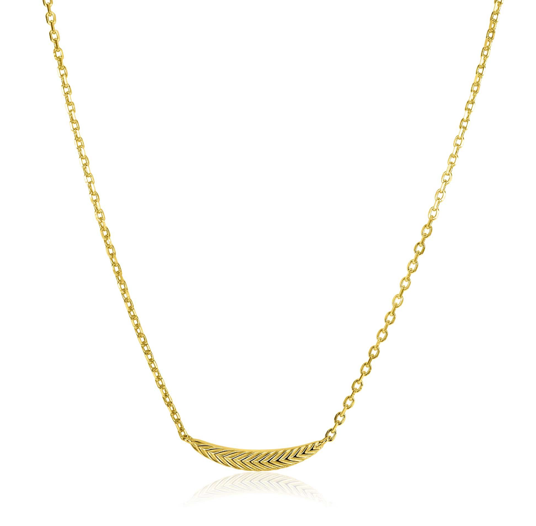 ZINZI gold plated zilveren schakelkettinkje met grote veer. De veer staat symbool voor je vleugels uitslaan en vrijheid. 40-45cm ZIC2644G