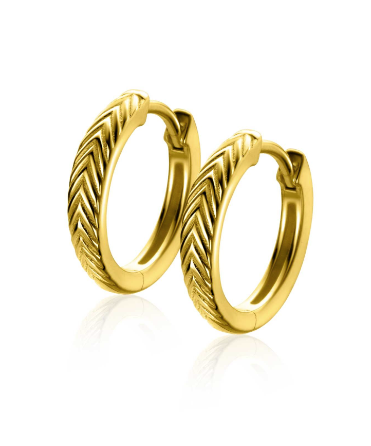 15mm ZINZI gold plated zilveren oorringen met veertjesmotief 3mm breed en luxe klapsluiting ZIO2644G