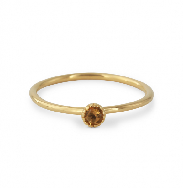 Zilver vergulde ring met citrien 3 mm, leuk te combineren met andere kleur ringen.