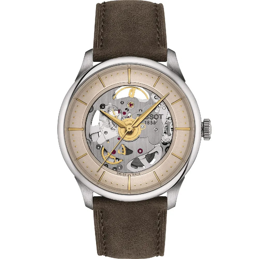 Tissot - Chemin des Tourelles Squelette, staal herenhorloge met saffierglas 50 meter WR, opengewerkte wijzerplaat, automaat met 80 uur gangreserve, Cal: 11 1/2''' - T1398361626100