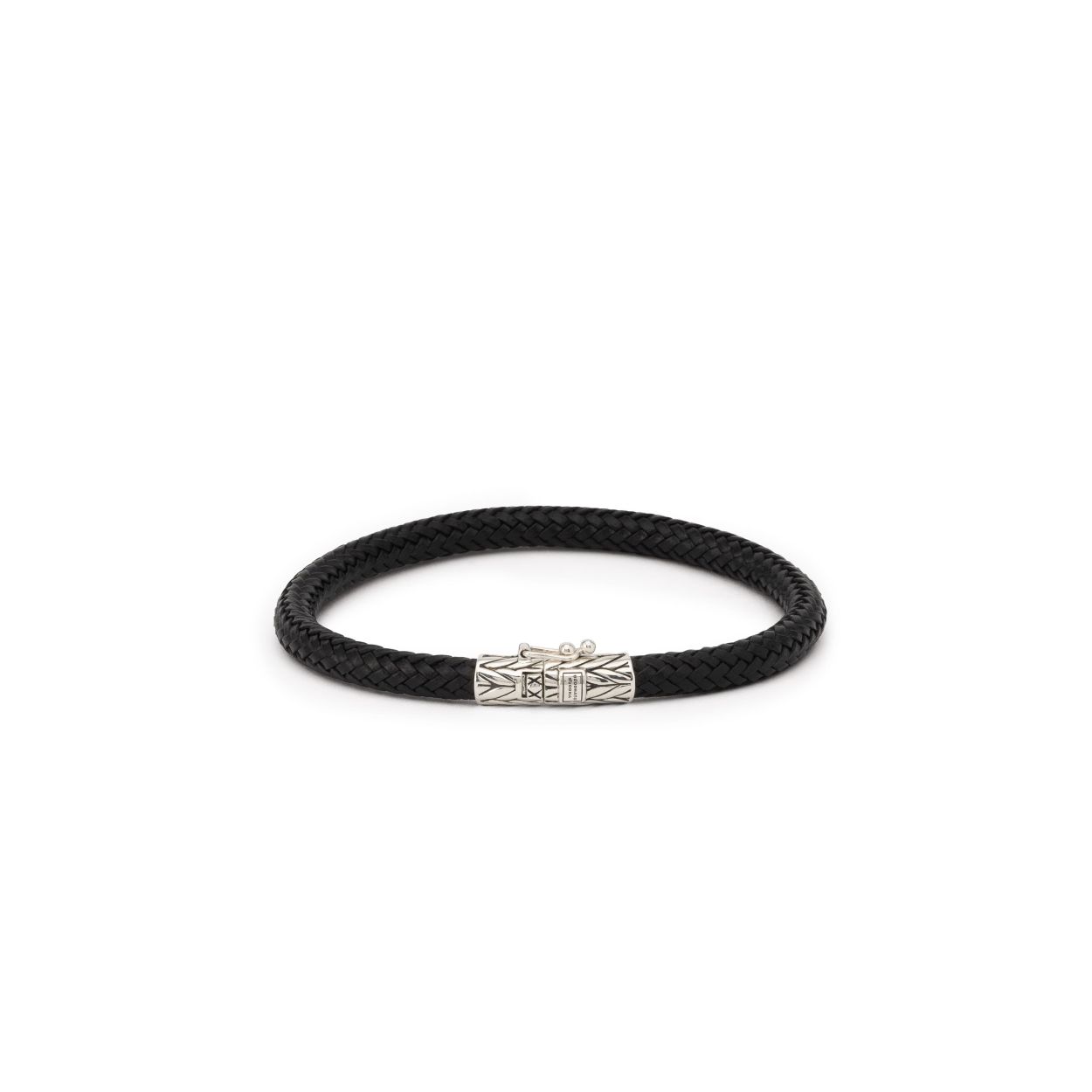 Buddha to Buddha - Ellen Leather Bracelet Black Armband, zilver 149BL D, maat 18cm - 001J051490304
