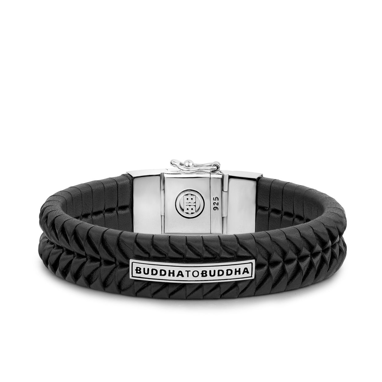 Buddha to Buddha - Komang Leather Bracelet Black, Armband zilver/leer 161 E+, maat 20cm - 001J051610314