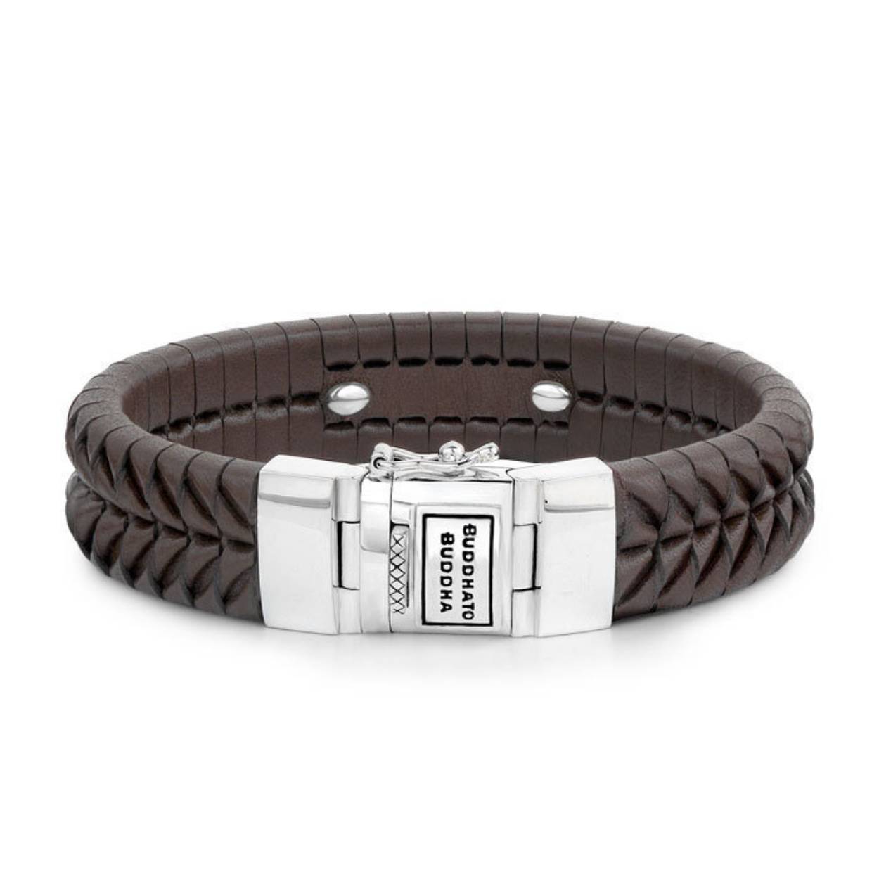 Buddha to Buddha - Komang Leather Bracelet Brown, Armband zilver/leer 161BR F, maat 21cm - 001J051610413