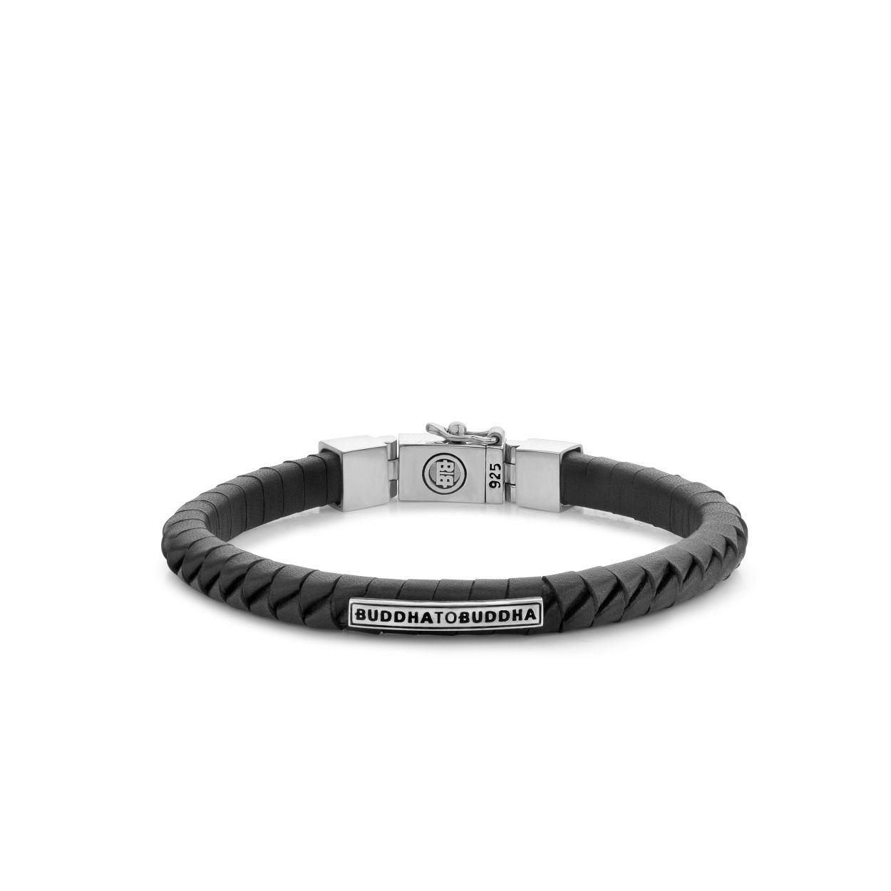 Buddha to Buddha - Komang Small Leather Bracelet Black, Armband zilver/leer 162BL E, maat 19cm - 001J051620312
