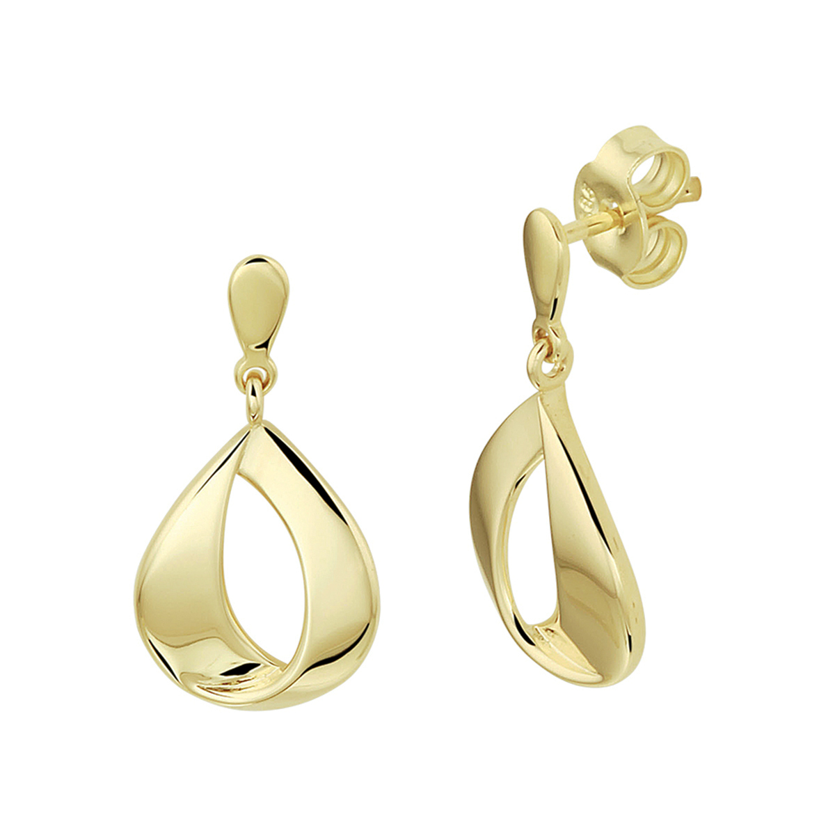 14k Geelgouden oorhangers. De oorhangers hebben een totale hoogte van 2.1cm en een breedte van 11mm.