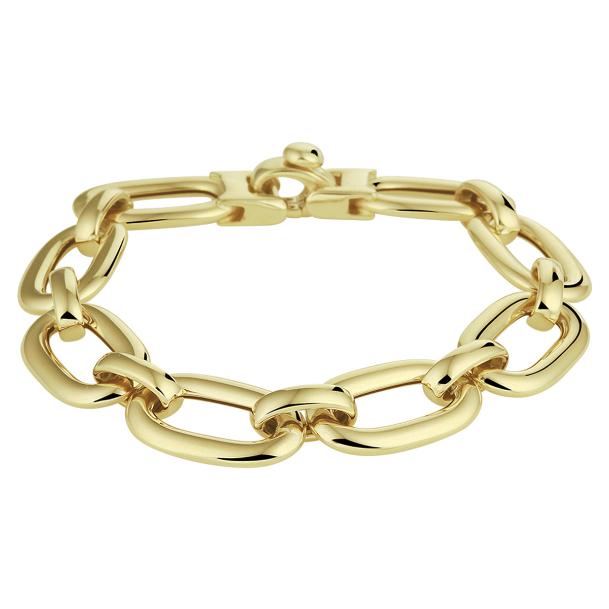 Prachtige 14krt geelgouden schakel armband met een schakelbreedte van 12mm. De armband heeft een draaglengte van 19cm.